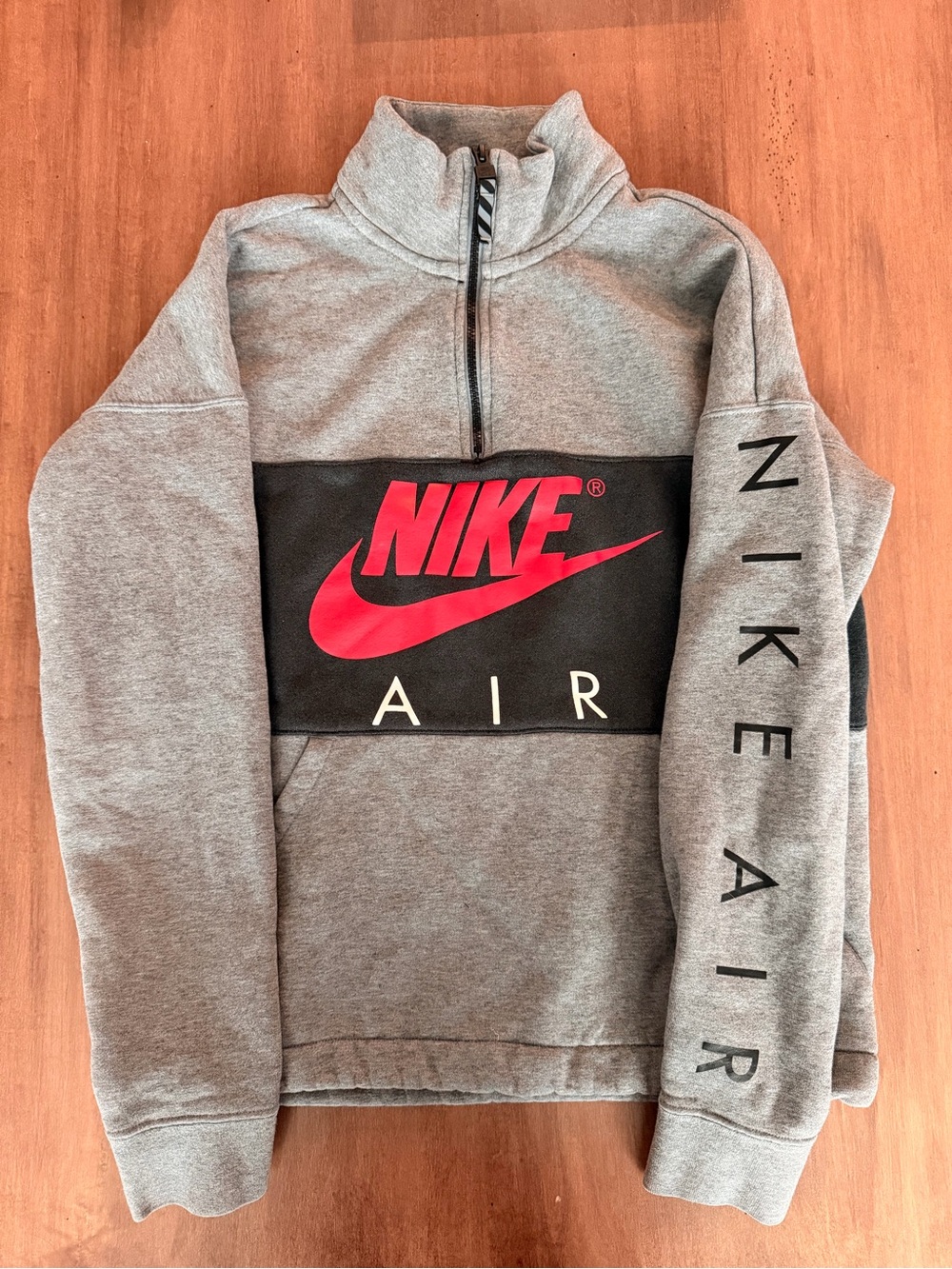Nike Grey Full-Zip Pullover with Red Tag and Black Trim